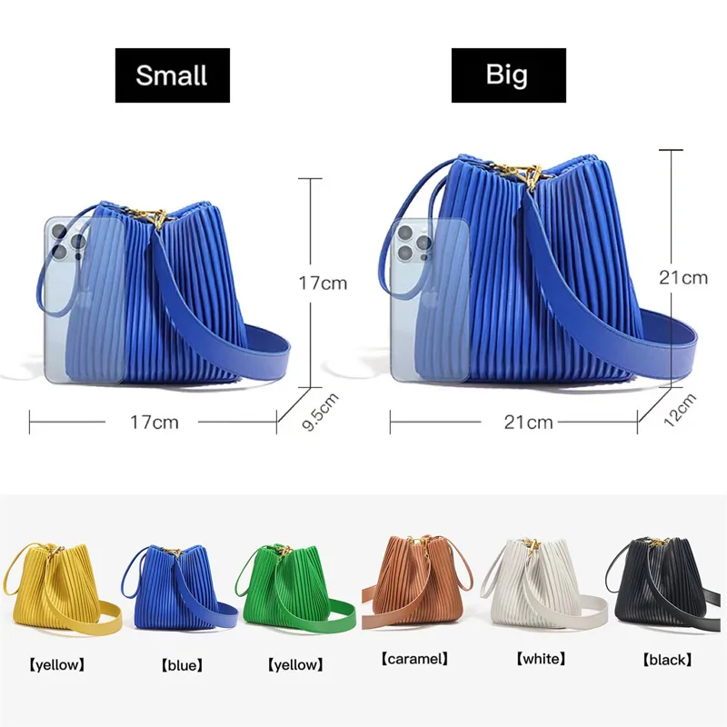 Ladies Bucket Bag Girls Spring Summer 2023 New Pleated Split Leather Bag Fashion Women Large Capacity Shoulder Tote Pack