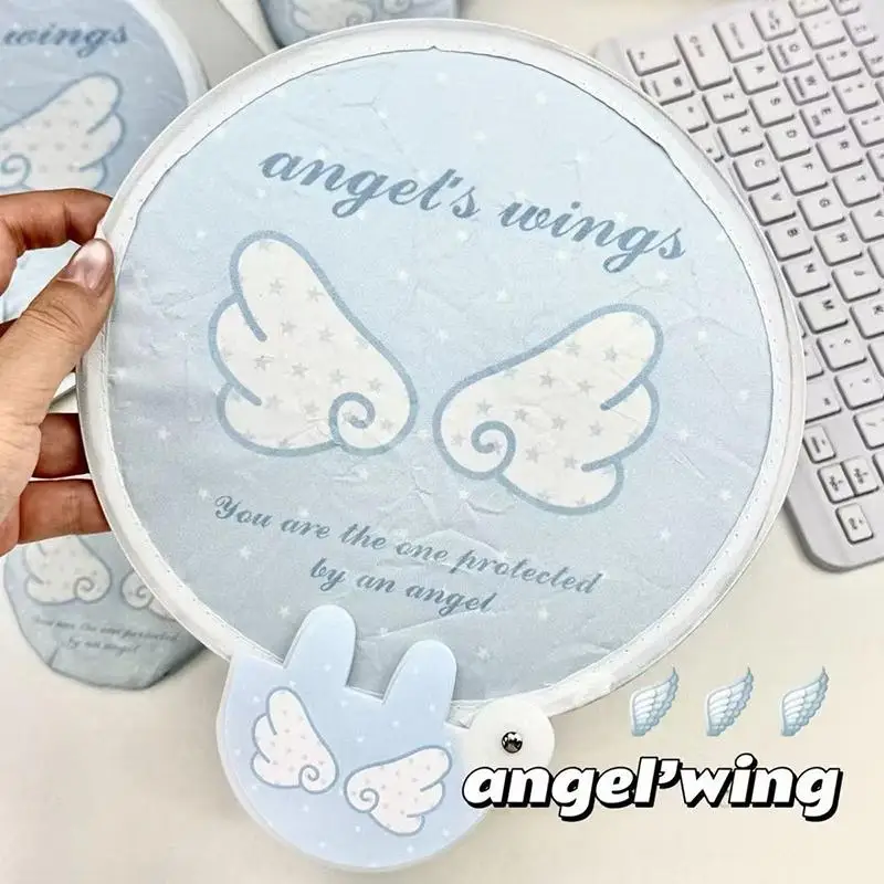 Portable Round Foldable Hand Fans Angel Wings Cartoon Handheld Folding Fan Round Shape Foldable Design Pocket Fans