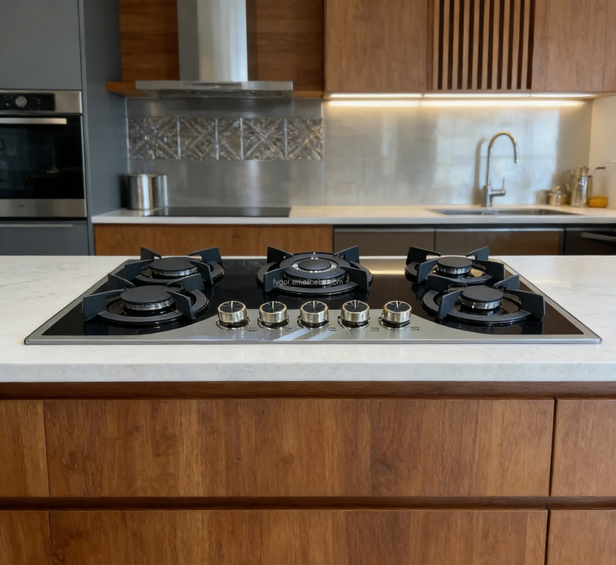 2026 New Model Built-in 5 Burner Tempered Glass LPG Gas Hob Electronic Ignition 30inch Energy-Saving Household Cooking Stove