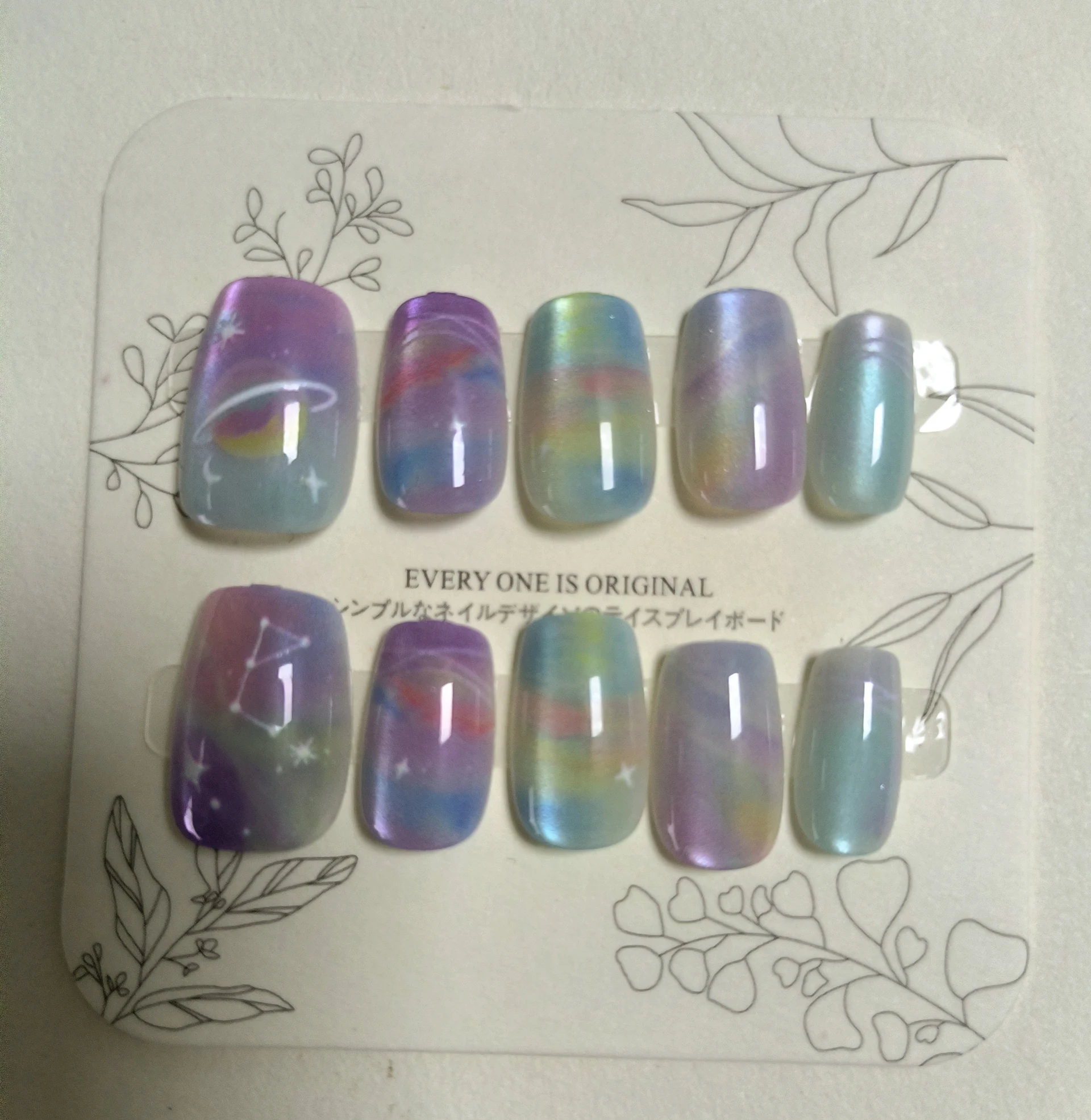 10 قطعة الأظافر اليدوية الصيف اضغط على الأظافر القصيرة وهمية حالمة الملونة كوكب الكون اضغط على لطيف الفتيات الأظافر كاذبة نصائح #1