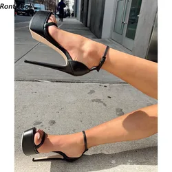 Ronticool New Arrival Women Summer Sandals Sexy Stiletto Heels Open Toe Elegant Black Party Shoes Ladies US Size 5-20