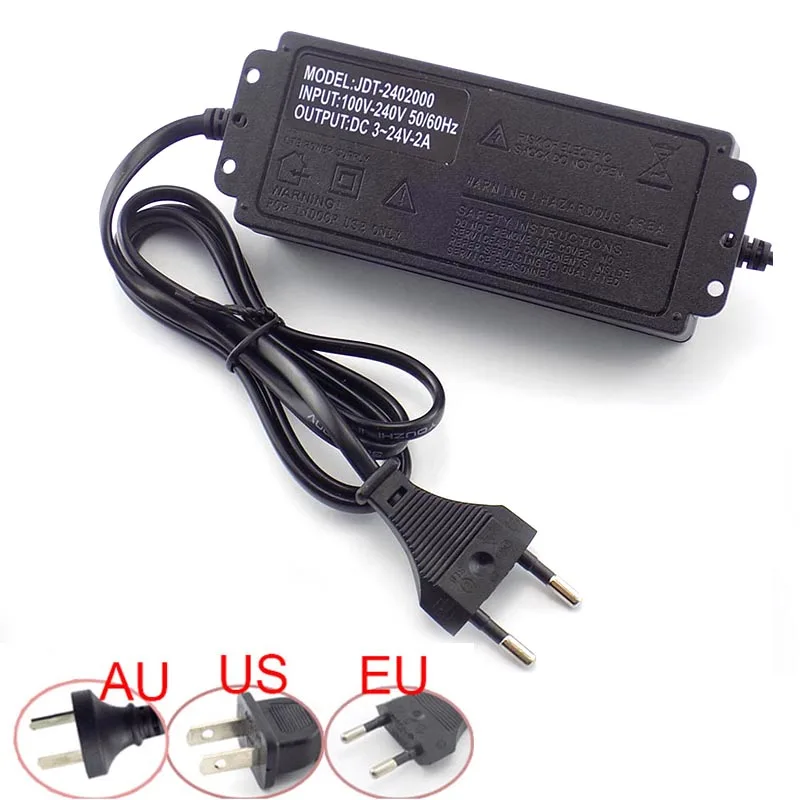 Adjustable Power Adapter AC to DC 3V-24V 2A 2000ma with Display Screen Voltage Regulated DC 8 Plug Connect Universal Adapter C4