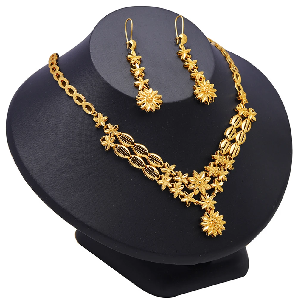 

High Quality Necklace Simple Jewelry Drop Earring Vintage Italian Chains Female Jewelry Set Fashion Pendants Golden Color Style