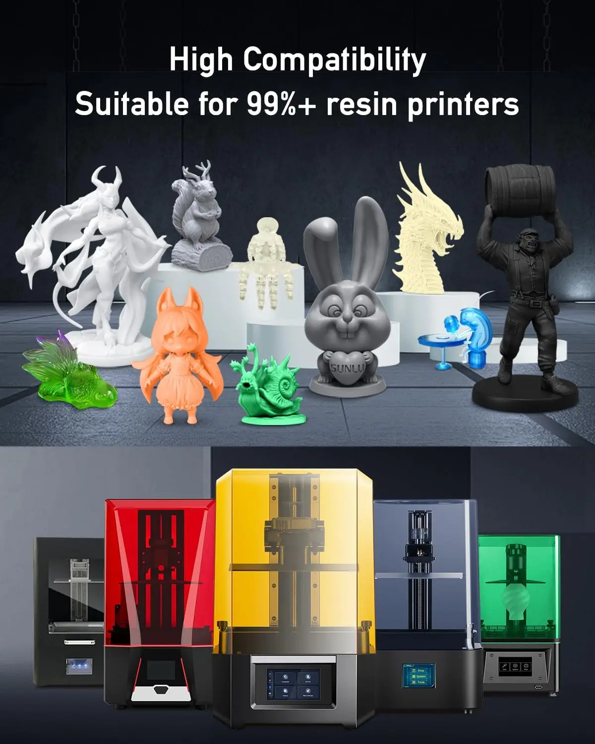 Żywica SUNLU ABS Like 405nm 1KG, fotopolimer utwardzany promieniami UV, o niskim zapachu i niskim stopniu kurczliwości, do drukarek 3D LCD/DLP/SLA 2K 4K 6K 8K — zdjęcie produktu 2
