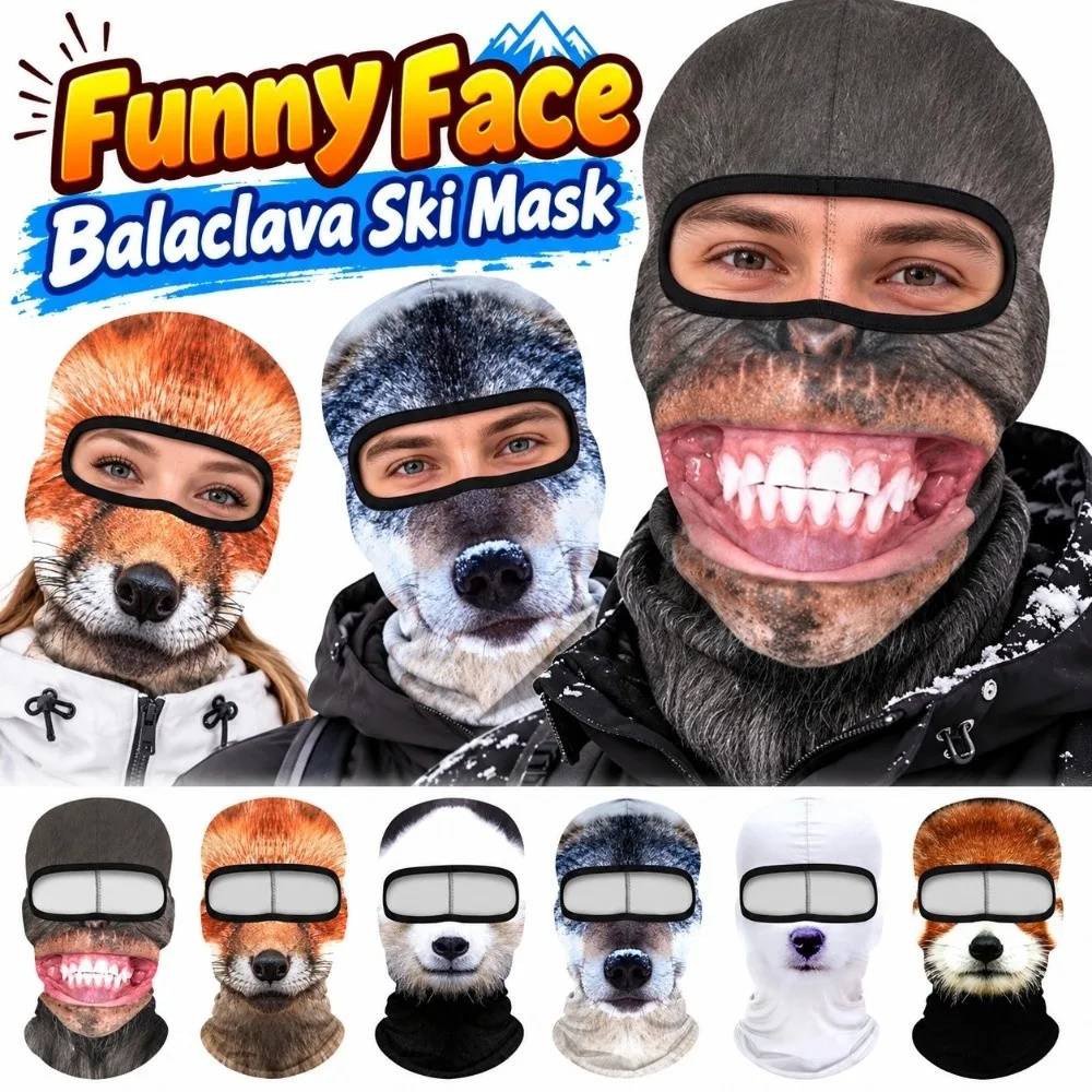 3D Printed Animal Pattern Funny Ski Mask Full Coverage Quick Dry Balaclava Face Mask Windproof Sweat Absorbent