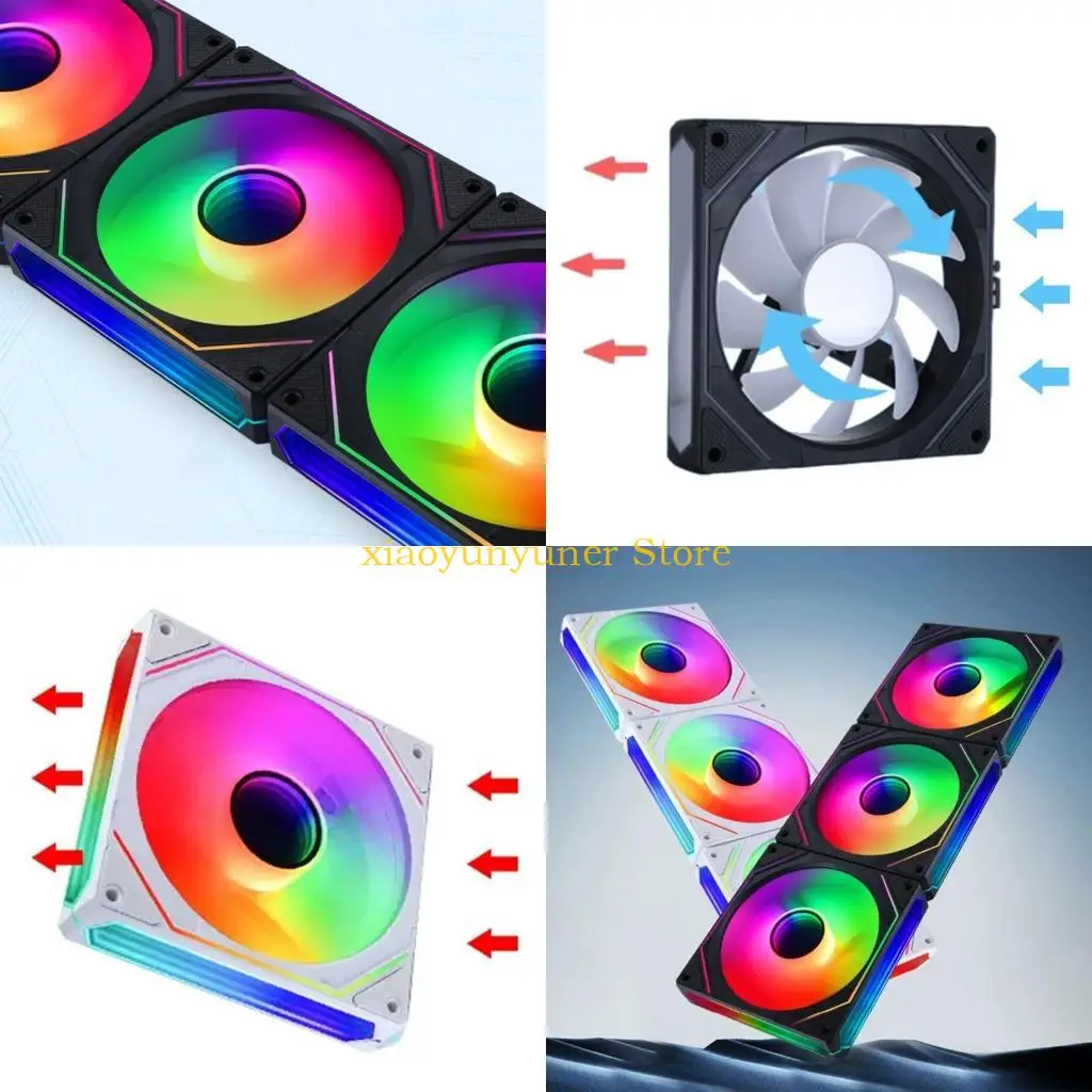 P9JB 5V3Pin ARGB Chassis Fan 12cm PWM Quiet ARGB for Desktop Computer Host Chassis Cooling Fan 12025