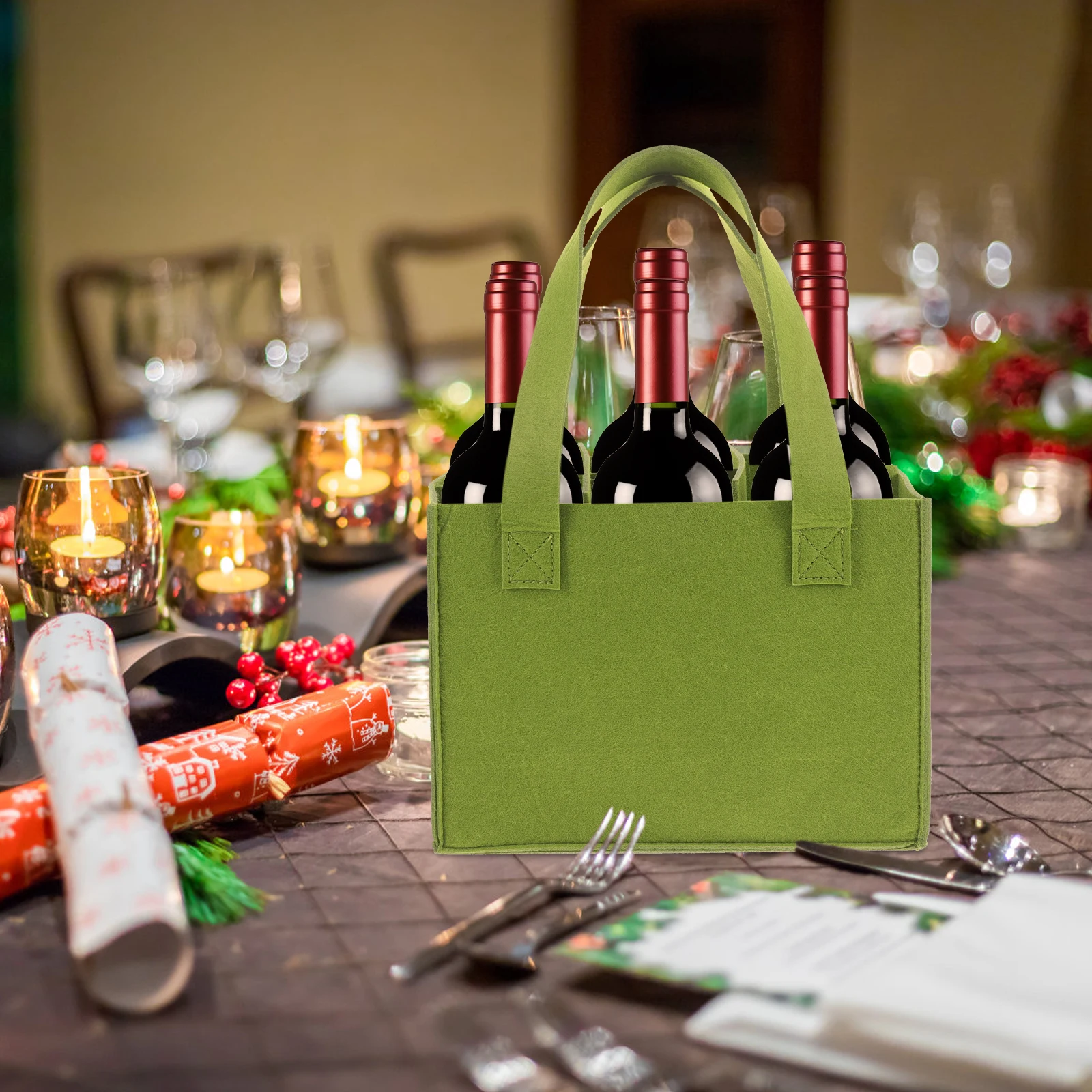 

6 Piece Storage for Gift Party Portable Bottle Carrying Green Decorative Travel Felt Reliable Reusable Storage