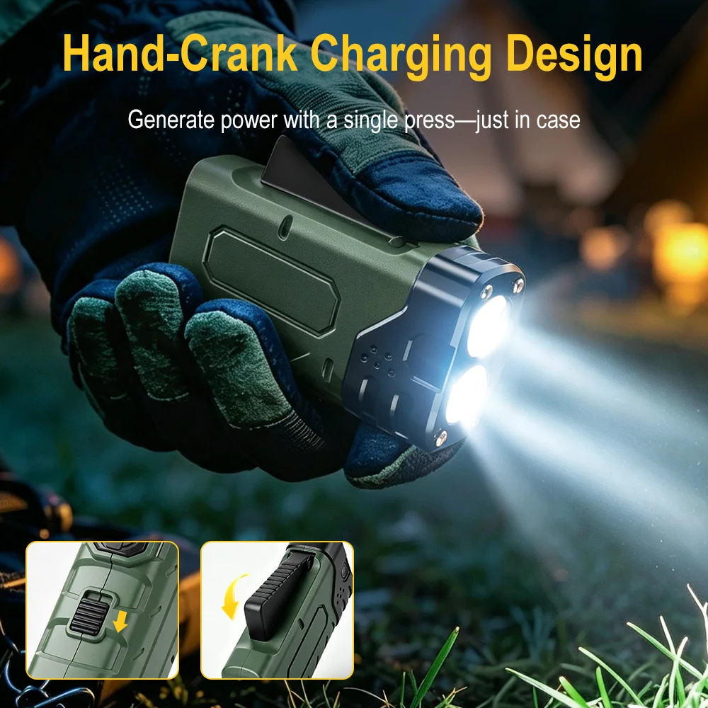 BORUiT Portable Hand Press Emergency Flashlight Type-C Rechargeable LED Torch 3 Modes With Digital Display Camping Hiking Light
