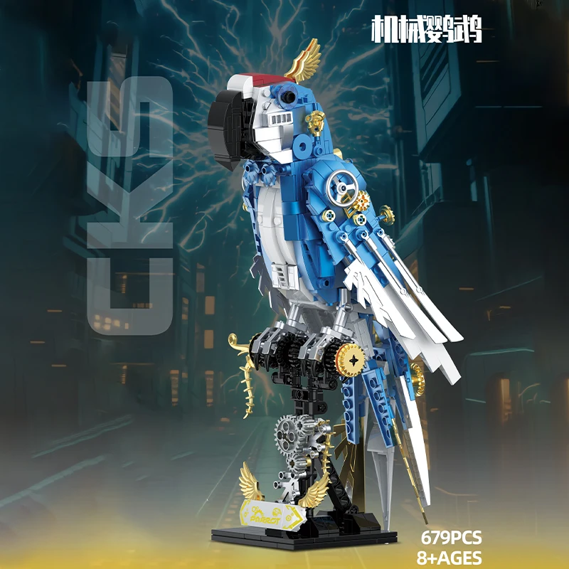 

679PCS Mechanical Parrot Building Block,DIY Animal Model Puzzle Bricks Set Desktop Decoration Educatinal Toys,For Children Gifts
