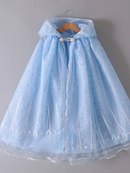 Girls Snow Princess Dress-up Outfit, Mesh Layered Hooded Cape With Sparkling Details & Accessories For Stage Performance