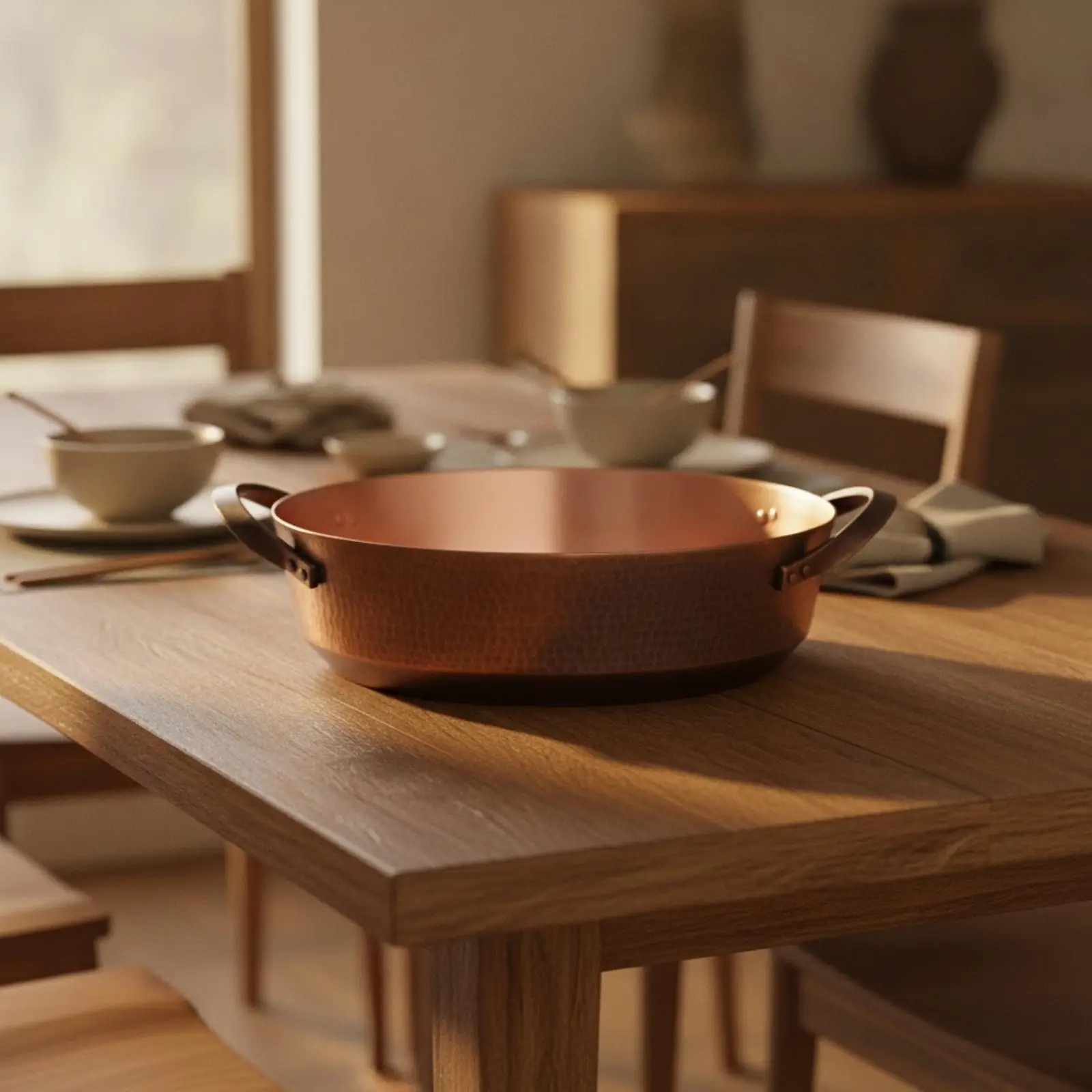 Deep Round Copper Cooking Vessel with Smooth Interior for Simmering Soups and Stews at Home