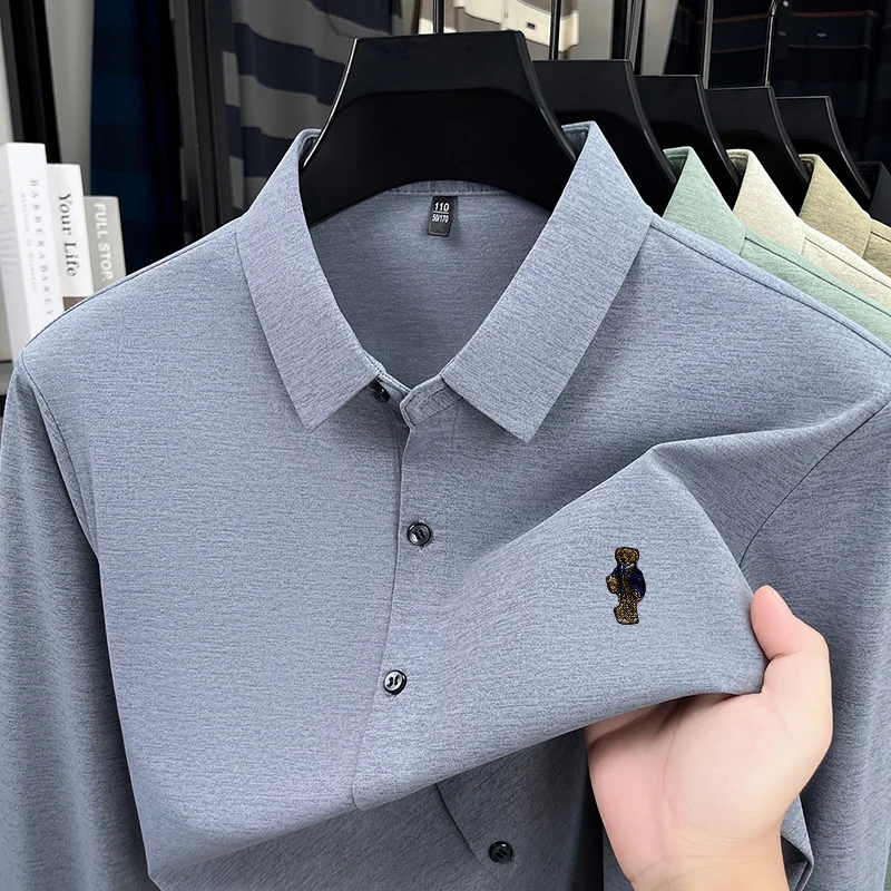 High-End Man Long-Sleeved Shirt Lapel Single-Breasted Bear Embroidery Spring New Shirt Fashion Versatile Leisure Men's Clothing
