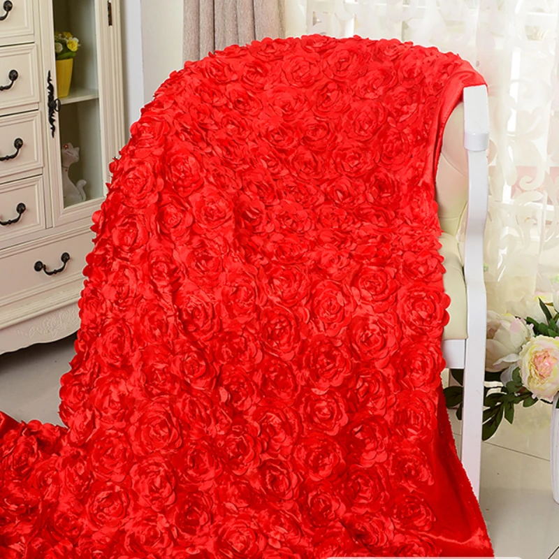 3D Floral Fabric Three Dimensional White Red Rose for Diy Sewing Wedding Carpet Dress Background Design Cloth