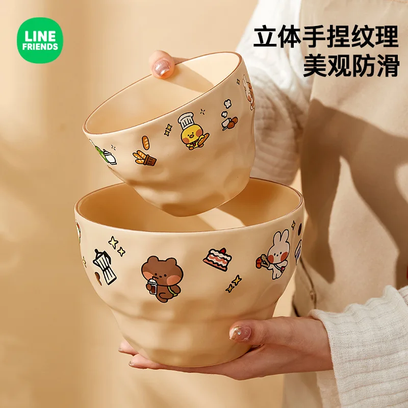 Line Friends Cartoon Ceramic Bowl Tableware Household Rice Bowl Anime Kawaii Brown Bear Noodle Bowl Cute Rice Soup Bowl Gifts