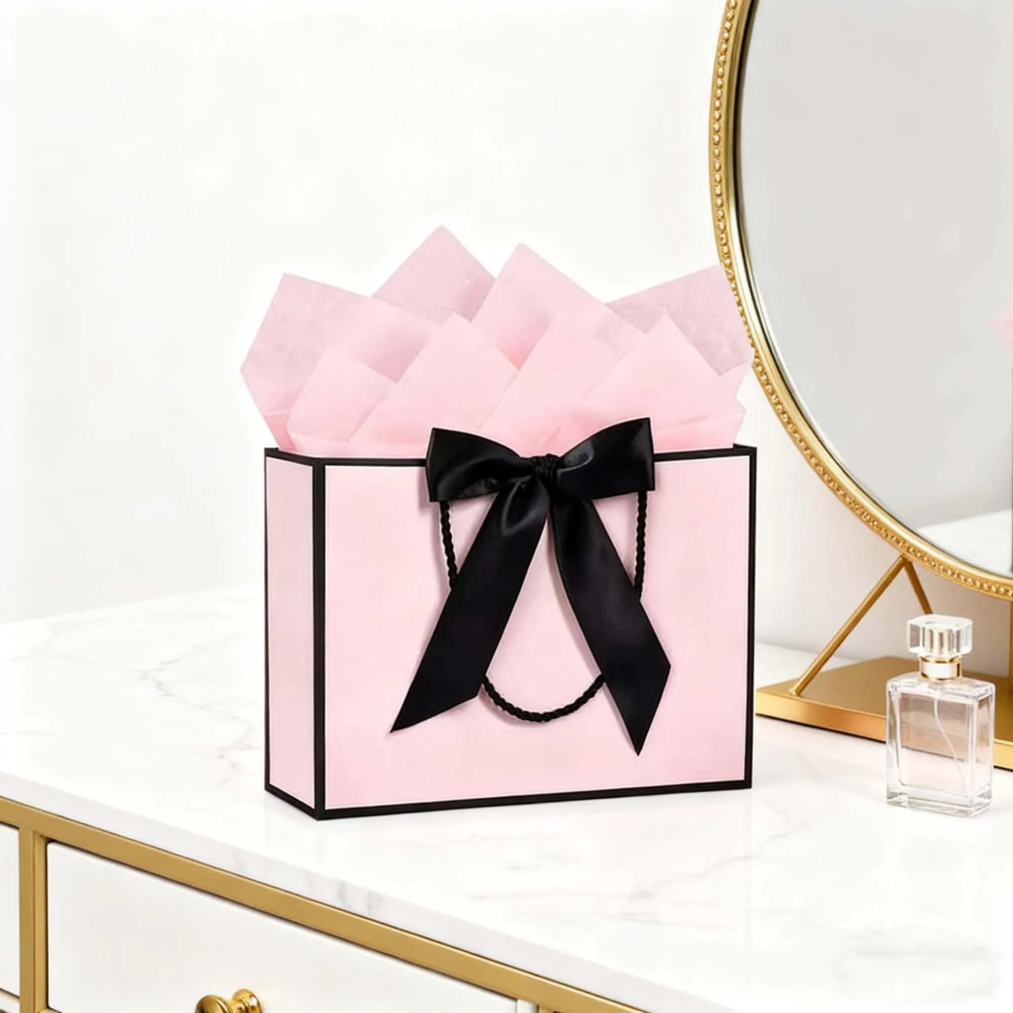 

Elegant Gift Bags with Tissue Paper and Ribbon Bow Decoration Perfect for Party Favors and Treats High-Quality Paper Bags for