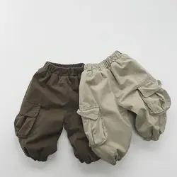 Winter New Children Loose Trousers Plus Velvet Thicken Baby Boy Girls Solid Casual Pants Fashion Kids Fleece Warm Cargo Pants