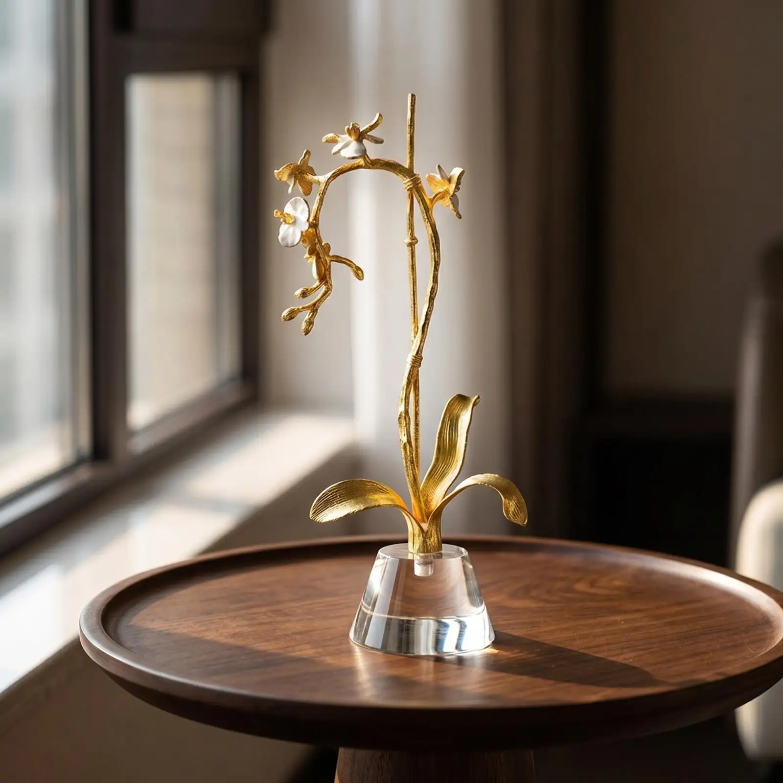 Floral Figurine Figurine Golden-Hued Sculpture Decorative for Console Table