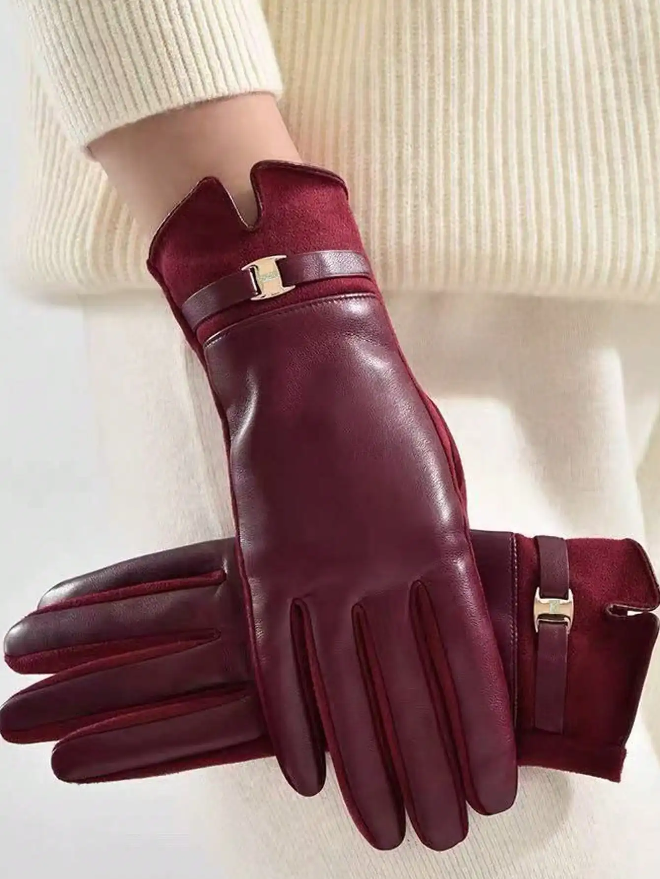 1 زوج المرأة أنيقة بلون بولي Rivets المسامير جزءا لا يتجزأ من قفازات الشارع عادية للرياضة في الهواء الطلق الناضجة الخريف الشتاء هالوين