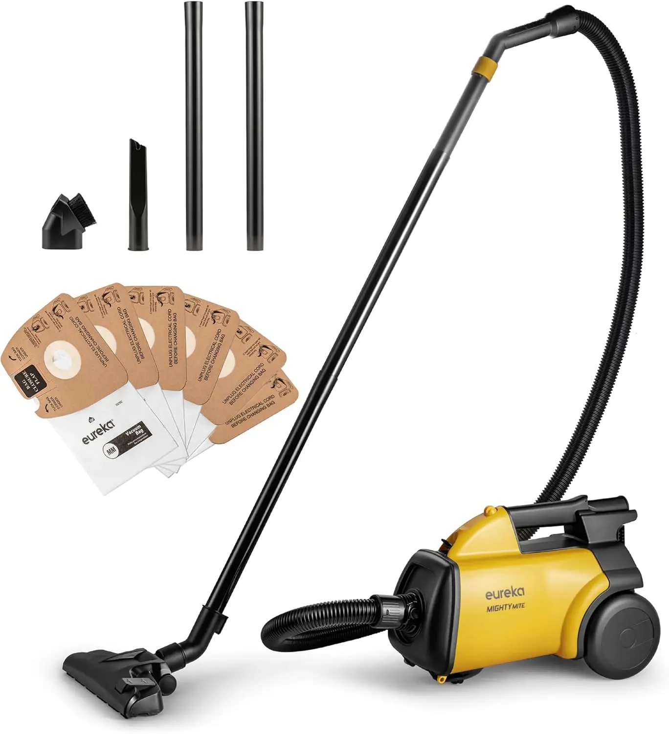 Lightweight Powerful Vacuum Cleaner for Carpets and Hard Floors, Includes 5 Bags, Yellow