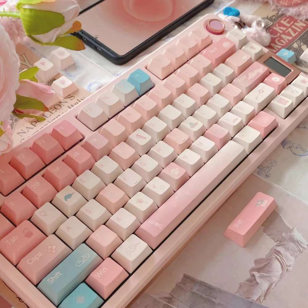 Auspicious Cloud Theme Keycap Cherry Pbt Full Five-Sided Thermal Sublimation National Style Pink Sunset Gradient Diy Keycap Set