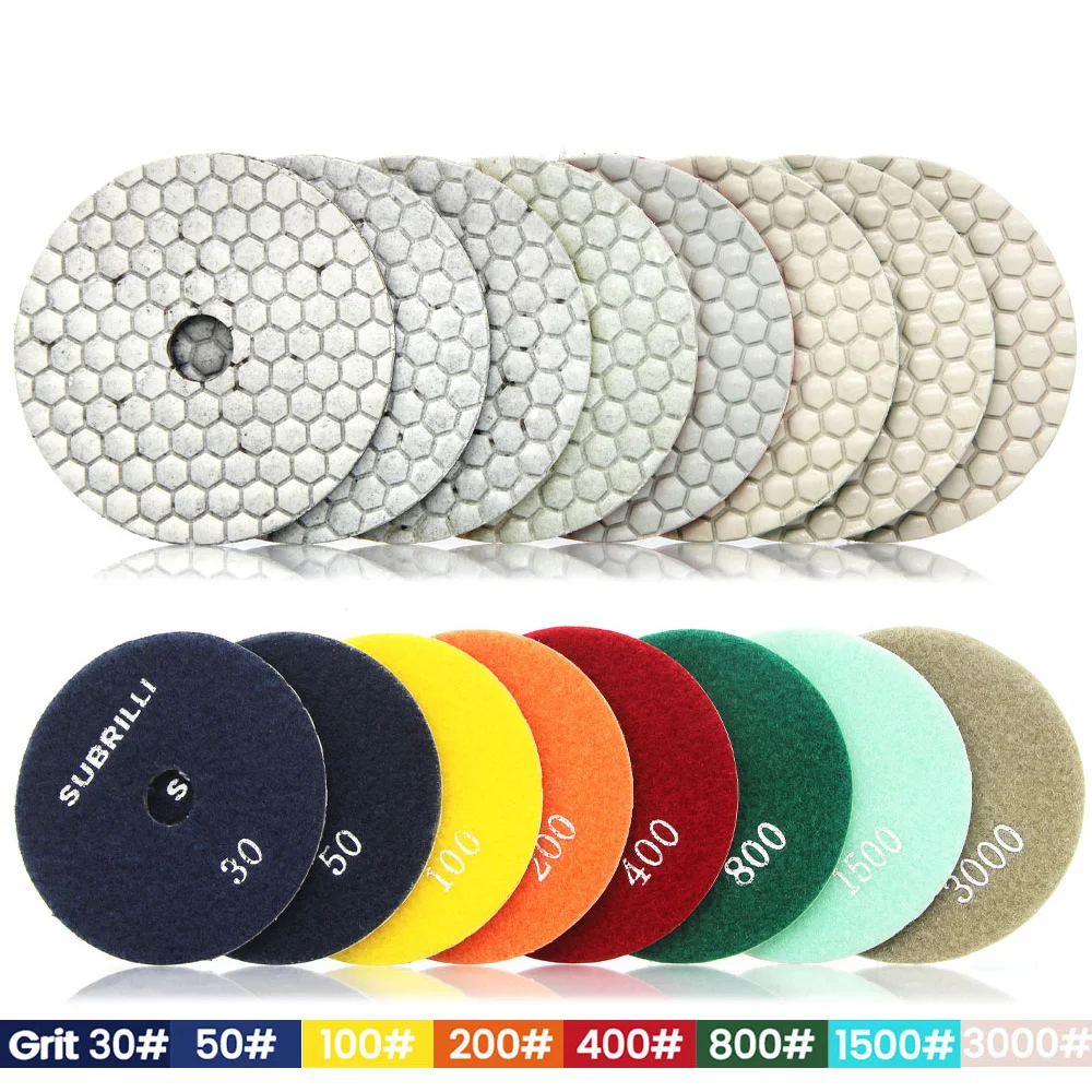 4 Inch Dry Diamond Polishing Pad 100mm White Resin Bond Flexible For Granite Marble Ceramic Concrete Grinding Disc