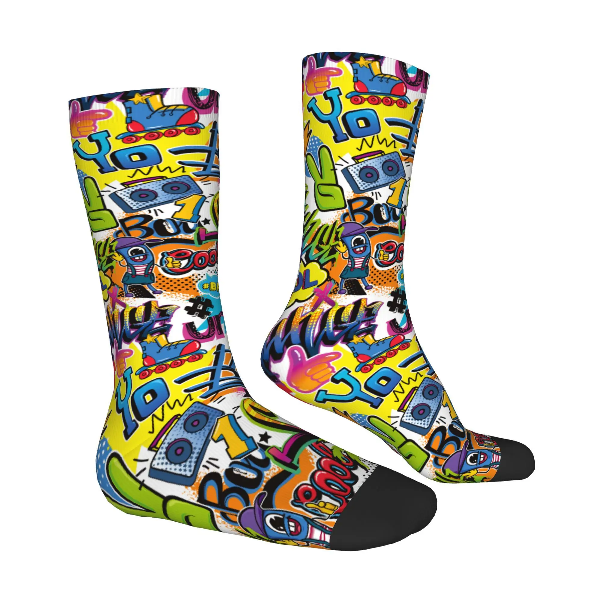 سعيد الرجال الجوارب شجرة النخيل اليد الأسطوانة خطاب خمر الكتابة على الجدران الفن الهيب هوب عارضة طاقم جورب هدية نمط المطبوعة