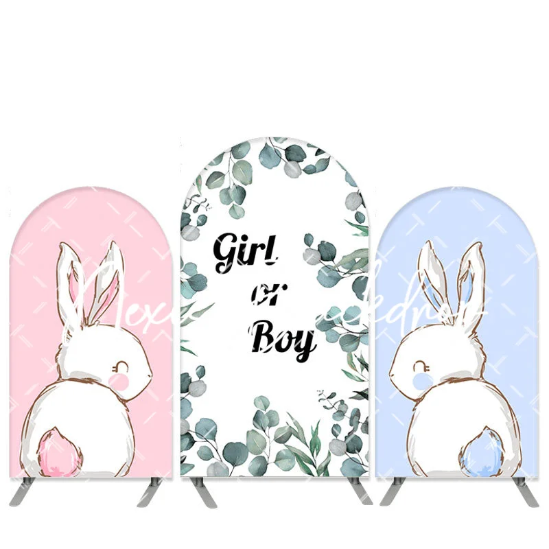 

Lovely Bunny Arch Gender Reveal Party Backdrop Pink or Blue Balloons Rabbit Party Decor Boy or Girl Spring Easter Photo Banner