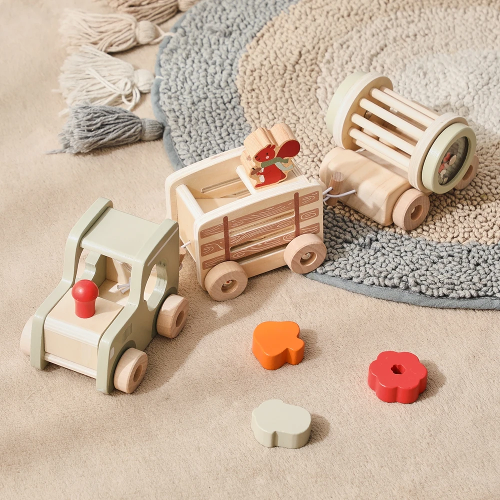 Montessori Toys Wooden Train Baby Educational Toys Wooden Train Trolley Toys Baby Learning Toys Multifunctional Train Baby Toys