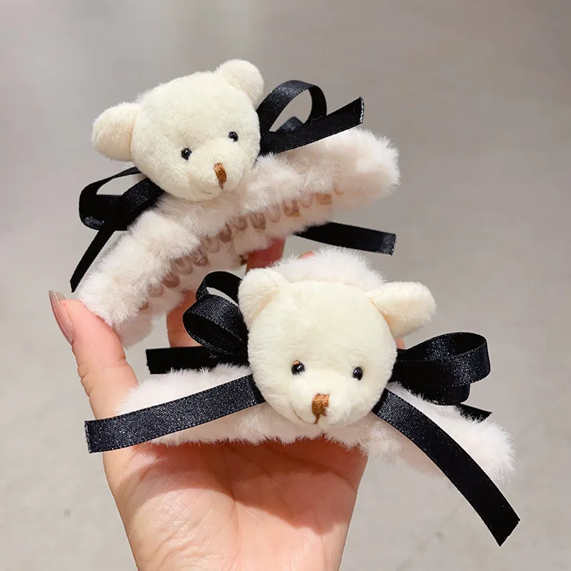 1pc French autumn and winter new cute and versatile teddy bear clip, shark clip, butterfly bow hair clip, and hair accessories