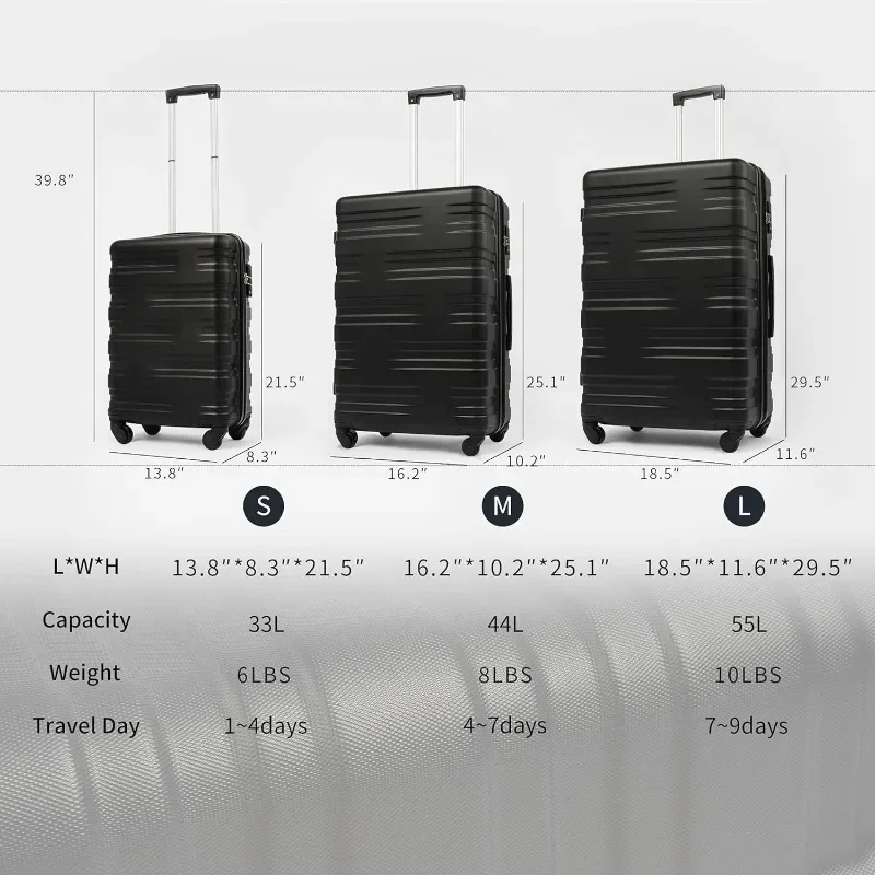 Luggage Sets 3 piece Carry on Luggage Suitcase Sets of 3, Hard Case Luggage Sets Clearance Expandable