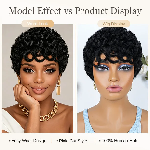 Short Pixie Cut Wigs  Machine Made Hair Afro Pixie Wig for Black Women  Black Color Short Wigs for Black Women Short Curly wig