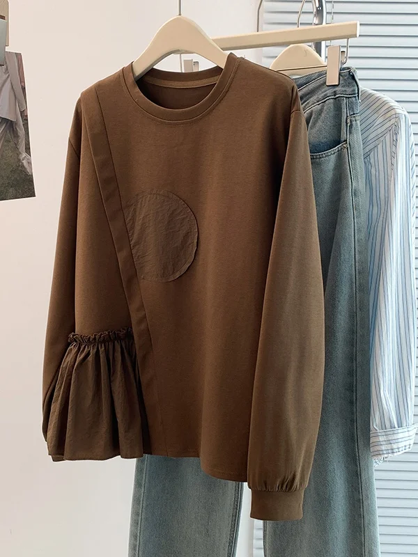 Casual Large Size Sweatirt T-irt Base Layer Design Sense Faionable Autumn Winter New Sle plus Size Women's Clothing