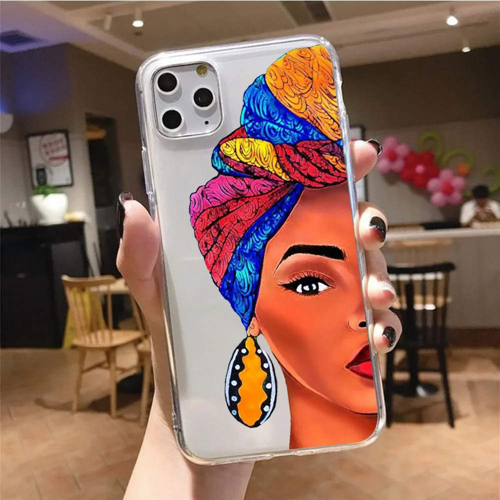 Cartoon South Africa Woman Phone Case For  iPhone 12 11 13 Pro Max Mini 11Pro XR X XS MAX 7 8 Plus Cover Clear Shockproof Fundas