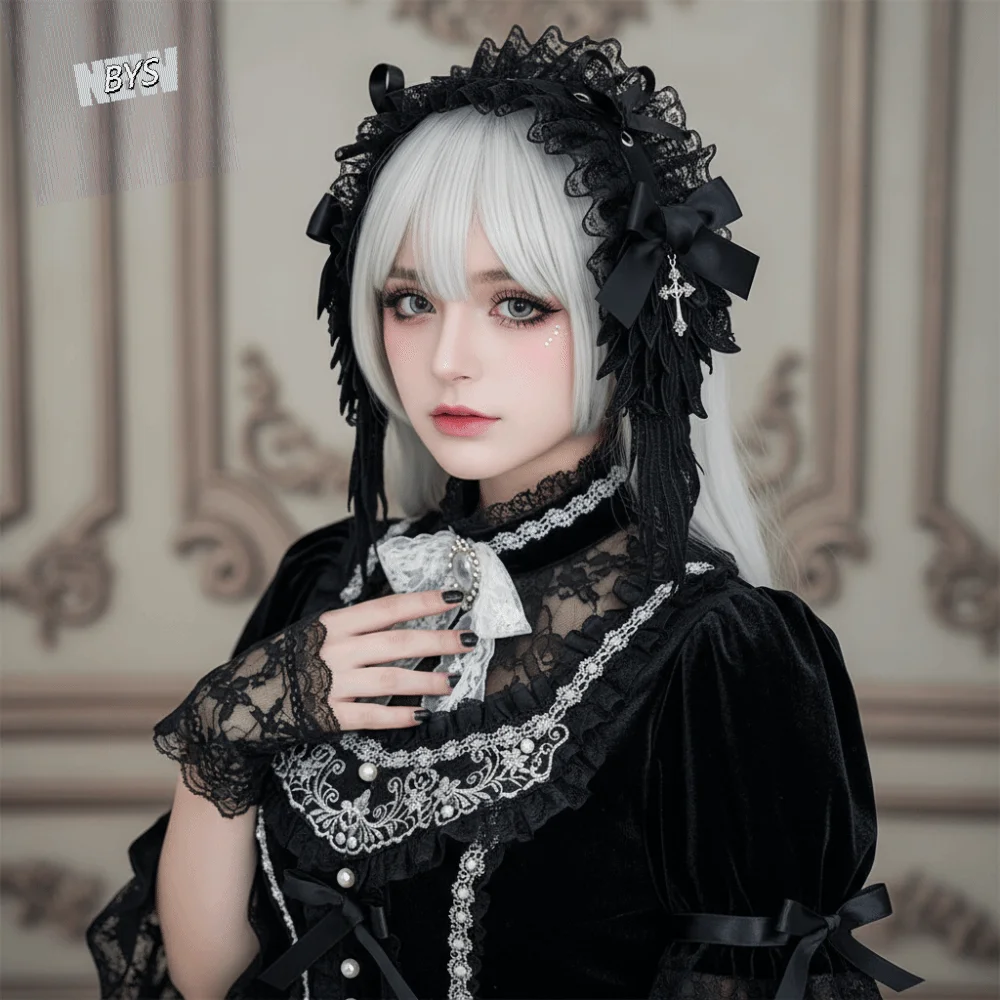 

Cute Spicy Girl Lolita Wings Lace Headband Y2k Black Cosplay Headdress Rivet JK Lolita Hair Clip Girls
