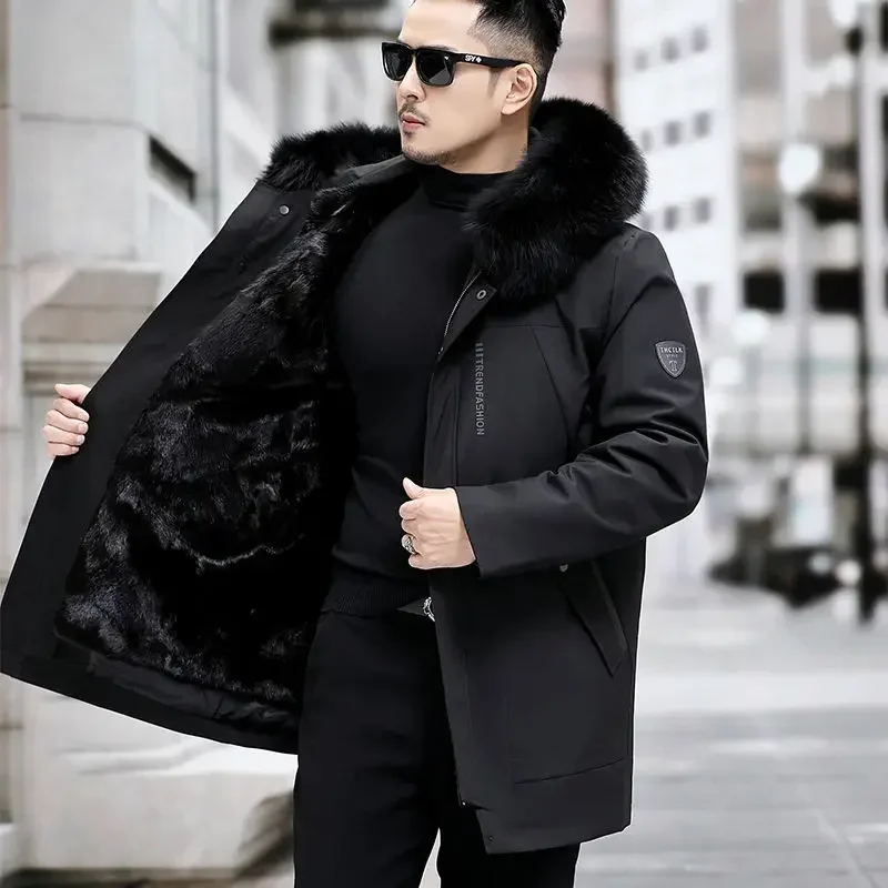 Winter Fur Pie Overcome Male Mink Inner Bladder Removable Fur in One Rex Rabbit Coat Thickened Medium Long Mink Fur Coat 2025