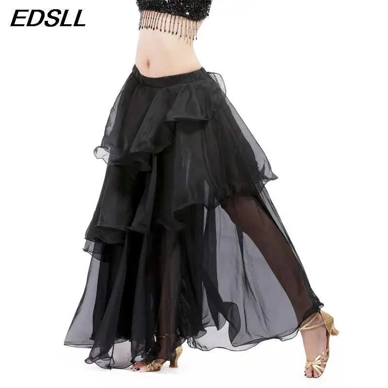 New Pattern Women Belly Dance Big Swing Skirt Adult Chiffon Layered Cake Skirt Oriental Dancing Practice Spiral Skirt