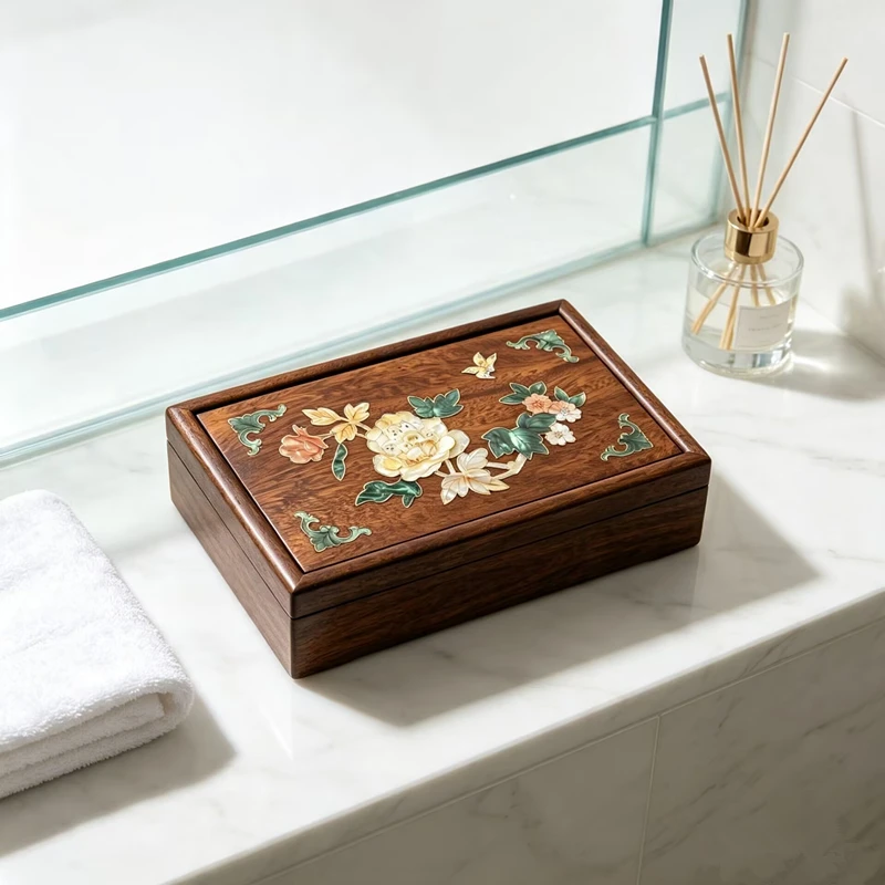 FLEXFIL Jewelry Storage Box Vintage for Women Shell Handmade Intangible Cultural Heritage Pine Solid Wood Accessories Gift Box