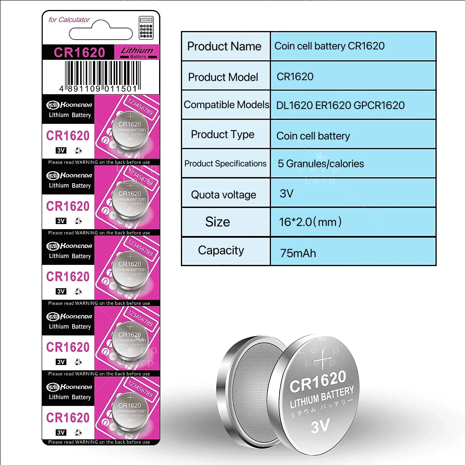 Cr1620 Knoopbatterij, Autosleutel Afstandsbediening, 3V Lithiumbatterij