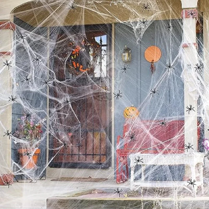 Grande teia de aranha stretch para decorações halloween, decorações interiores e exteriores