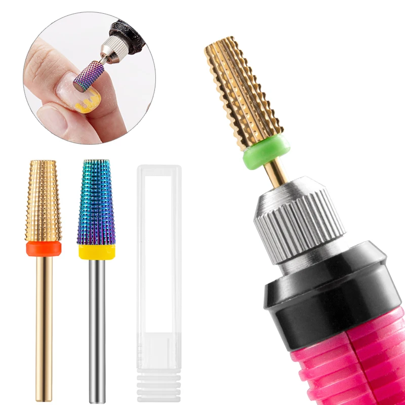 

5in1 Nail Drill Bits Tungsten Flat Top Tapered Carbide Nail Bit Remove Gel Tool Electric Drills File Accessories Nail Art Tools