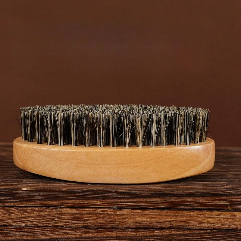 Wood Boar Bristle Neck Duster Brush, Salon Hair & Beard Cleaning Brush for Men Pompadour Styling