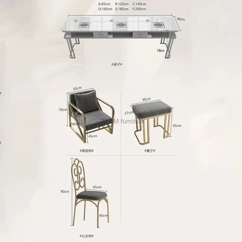 가벼운 럭셔리 실버 네일 테이블, 전문 미용실 가구, 매니큐어 테이블 및 의자 세트, 진공 청소기 포함