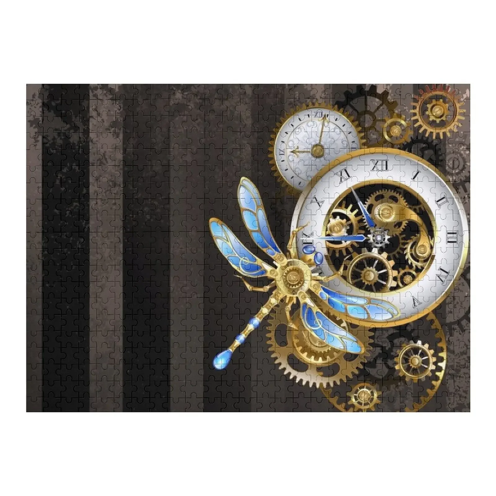

Steampunk Dials with Dragonfly Jigsaw Puzzle Customizable Child Gift Personalized Puzzle