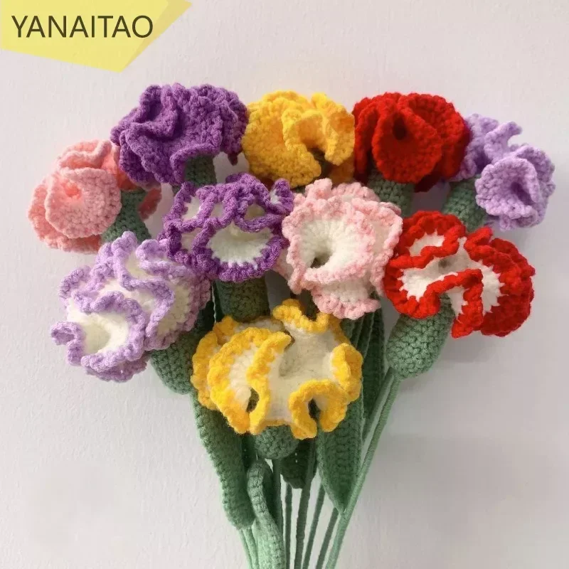 Finished Gradient Color Carnation Hand-woven Crochet Artificial Flowers Mother's Day Gift Home Decor Wedding Decorations Bouquet