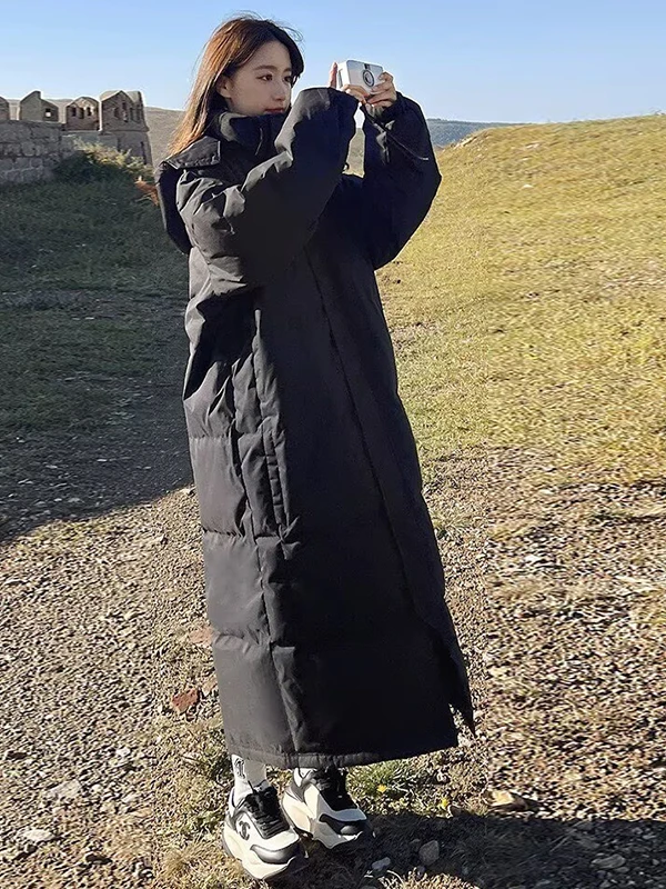 

Korean Style Women's Mid-Length Hooded Thickened down Jacket Cotton Coat Winter Outerwear Long Sleeve Zipper Closure Color