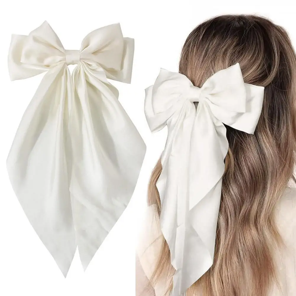 Satin Style Large Retro Ribbon Bow Hairpin On The Back The Super A Fairy Temperament Head Clip Spring Of Hair Acces Hairpin X1N2