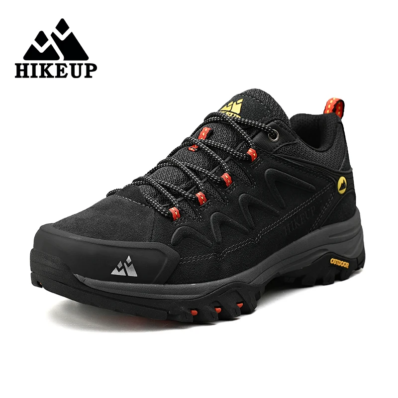 HIKEUP Leather Men‘s Outdoor Hiking Shoes Tourist Trekking Sneakers Mountain Climbing Trail Jogging Shoes For Men Factory Outlet