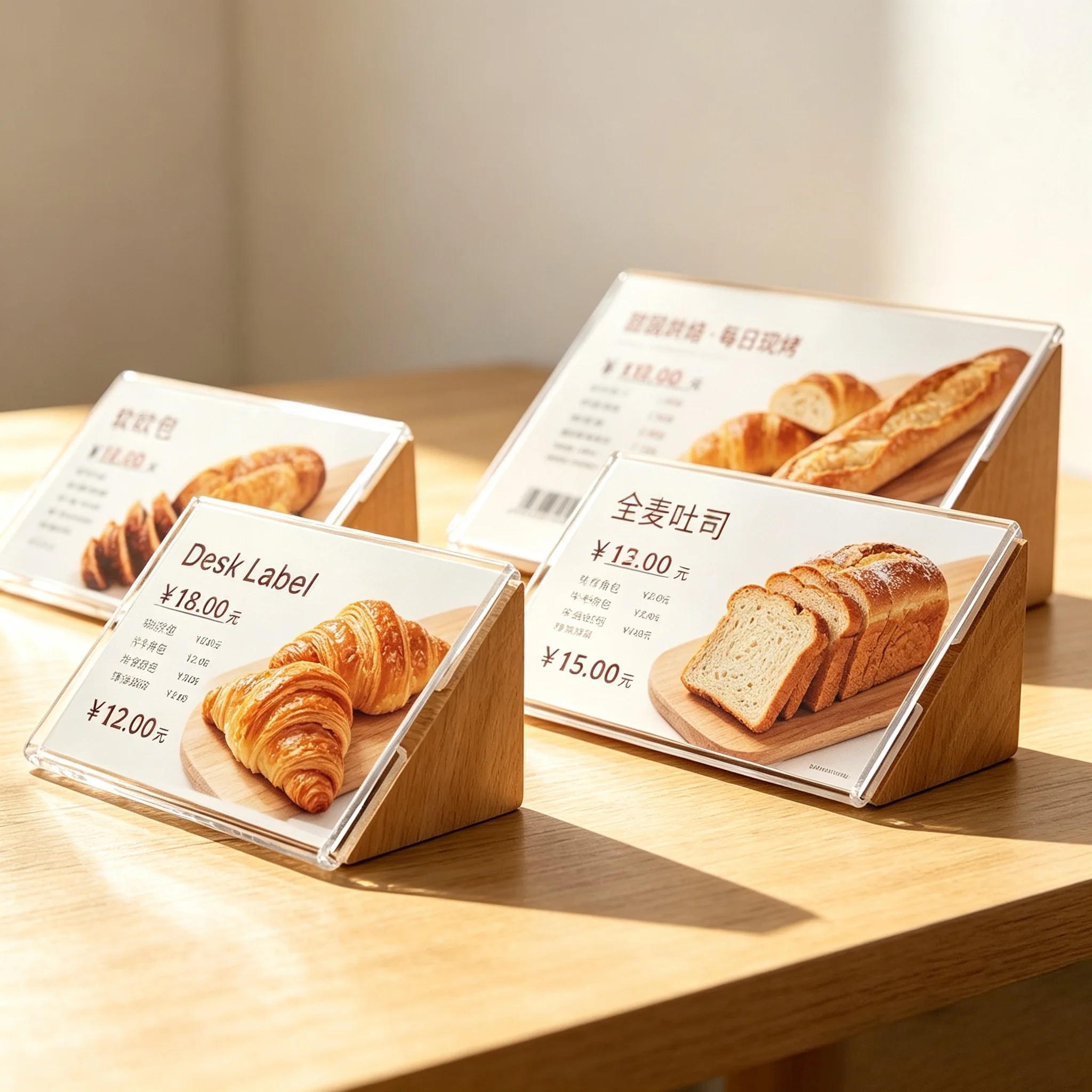 5 Pieces 90x54mm Wood Acrylic Sign Holder Display Stand Table Number Name Card Holder Restaurant Menu Price Label Holder Stand
