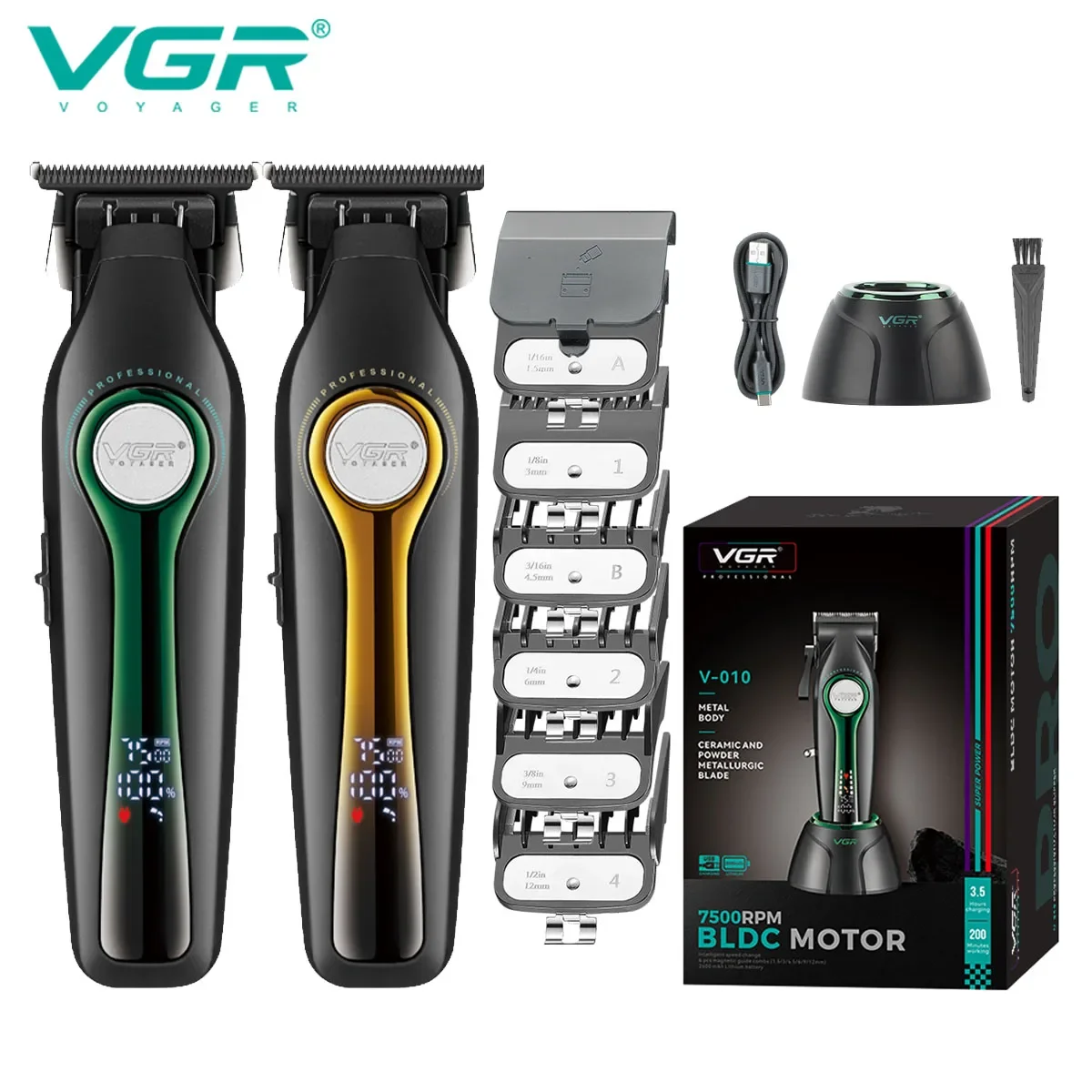 VGR Hair Trimmer Cordless Hair Cutting Machine Professional Clippers Barber Electric Trimmer BLDC Motor Hair Trimmer Men V-010