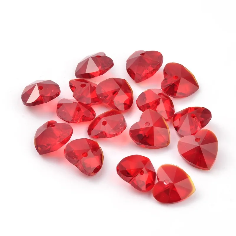 20 Pcs Romantic Valentines Ideas Glass Charms Faceted Heart Charm Red Pendants Jewel for Women Birthday Festival Elegant Gifts